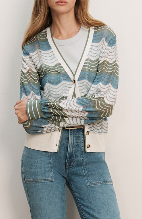 Veronica Beard Veronica Beard Laurinor Stripe Pointelle Knit Button Front Cardigan