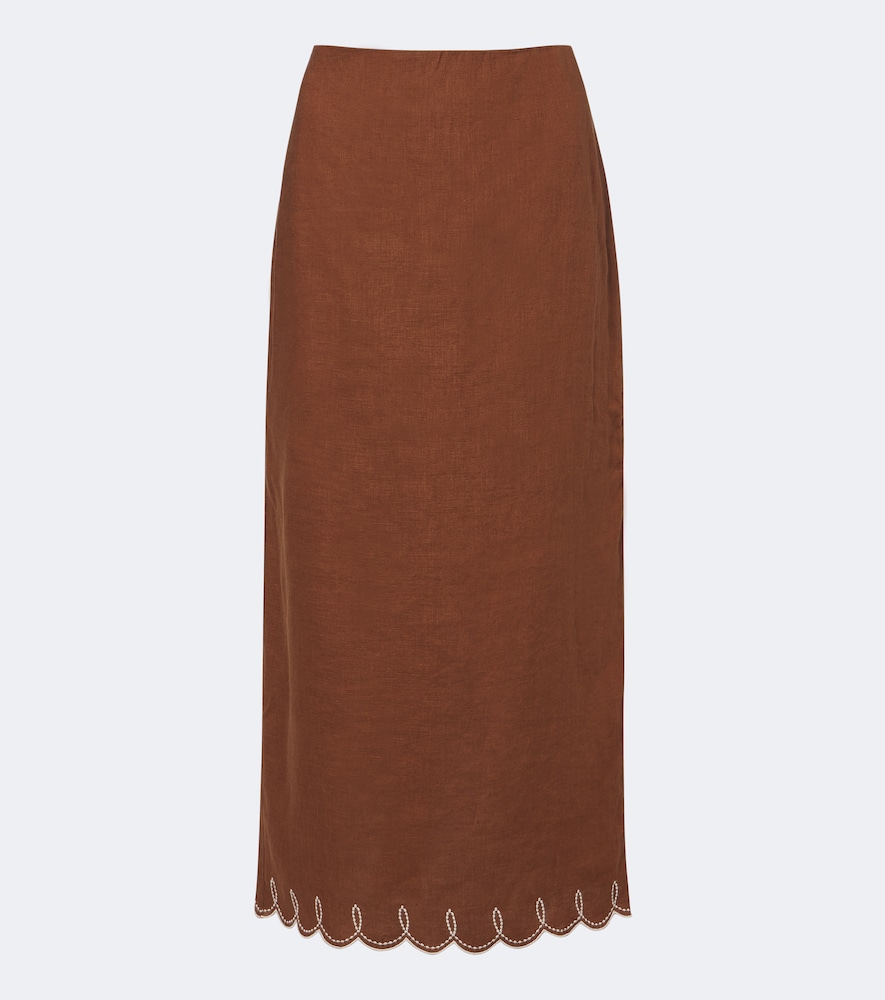 Veronica Beard Veronica Beard Malou embroidered linen midi skirt