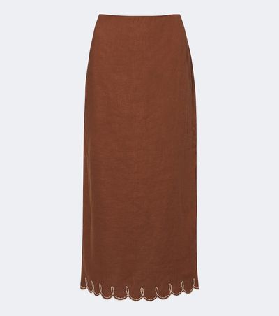 Veronica Beard Veronica Beard Malou embroidered linen midi skirt