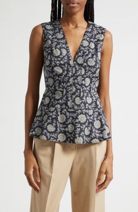Veronica Beard Veronica Beard Nickelby Stretch Cotton Peplum Top