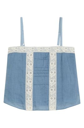 Veronica Beard Veronica Beard Olivana Floral Lace Trim Chambray Top