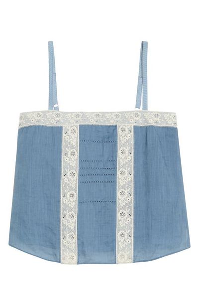 Veronica Beard Veronica Beard Olivana Floral Lace Trim Chambray Top