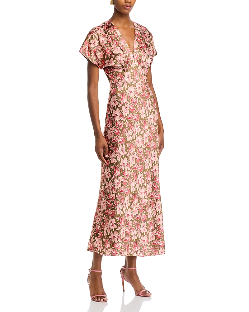 veronica beard pink floral dress Gemma floral-print silk-blend satin maxi dress - pink