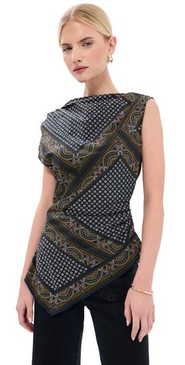 Veronica Beard Veronica Beard Yvonne Asymmetrical Scarf Top New Navy Multi