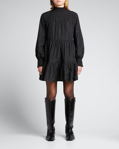 Veronica Beard Vigore Smocked High-Neck Dress