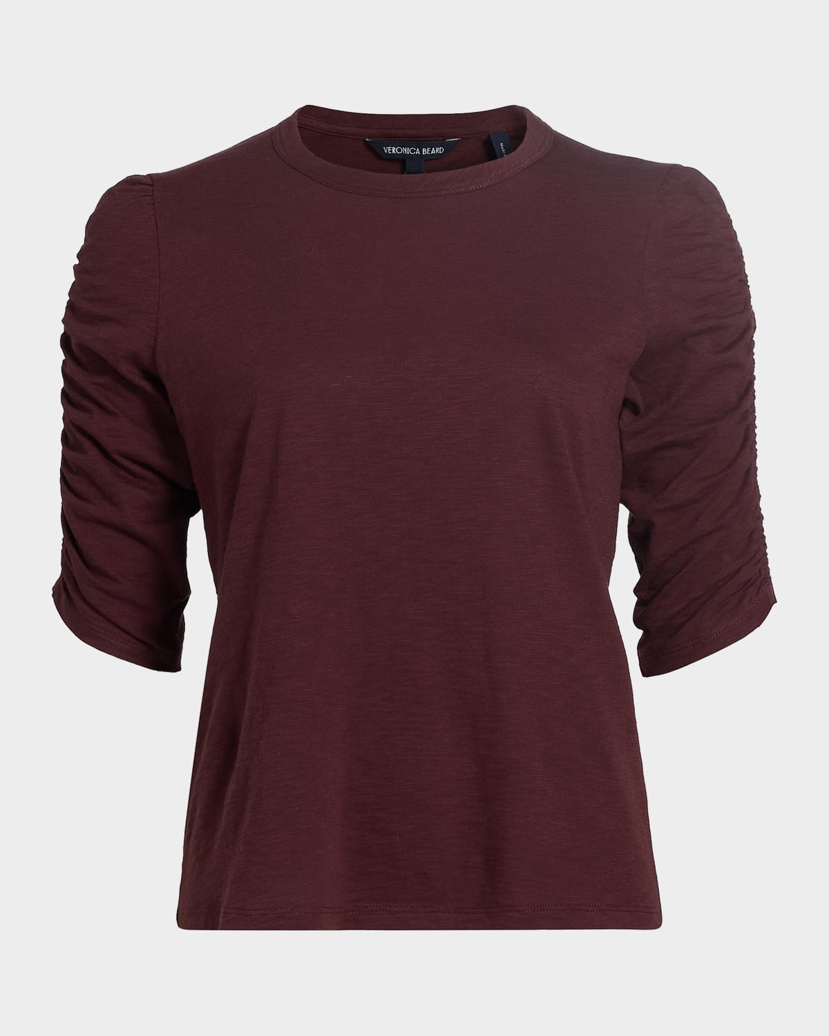 Veronica Beard Waldorf Ruched-Sleeve Cotton Tee