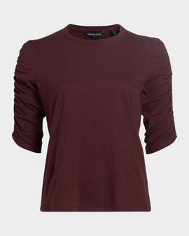 Veronica Beard Waldorf Ruched-Sleeve Cotton Tee