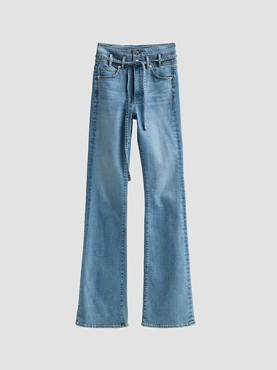 Veronica Beard Women's Beverly Stretch-Cotton Tie-Waist Flare Jeans