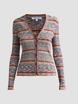 Veronica Beard Women's Calliope Striped Ribbed-Knit V-Neck Cardigan
