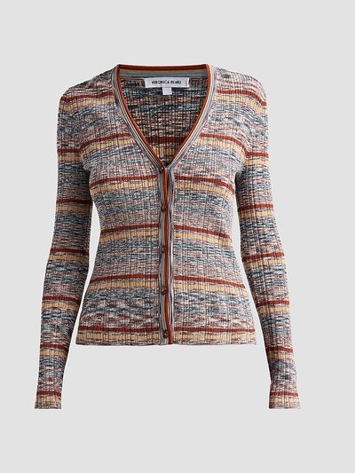 Veronica Beard Women's Calliope Striped Ribbed-Knit V-Neck Cardigan