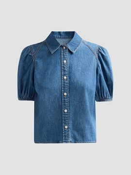 Veronica Beard Women's Leandor Denim Puff-Sleeve Top
