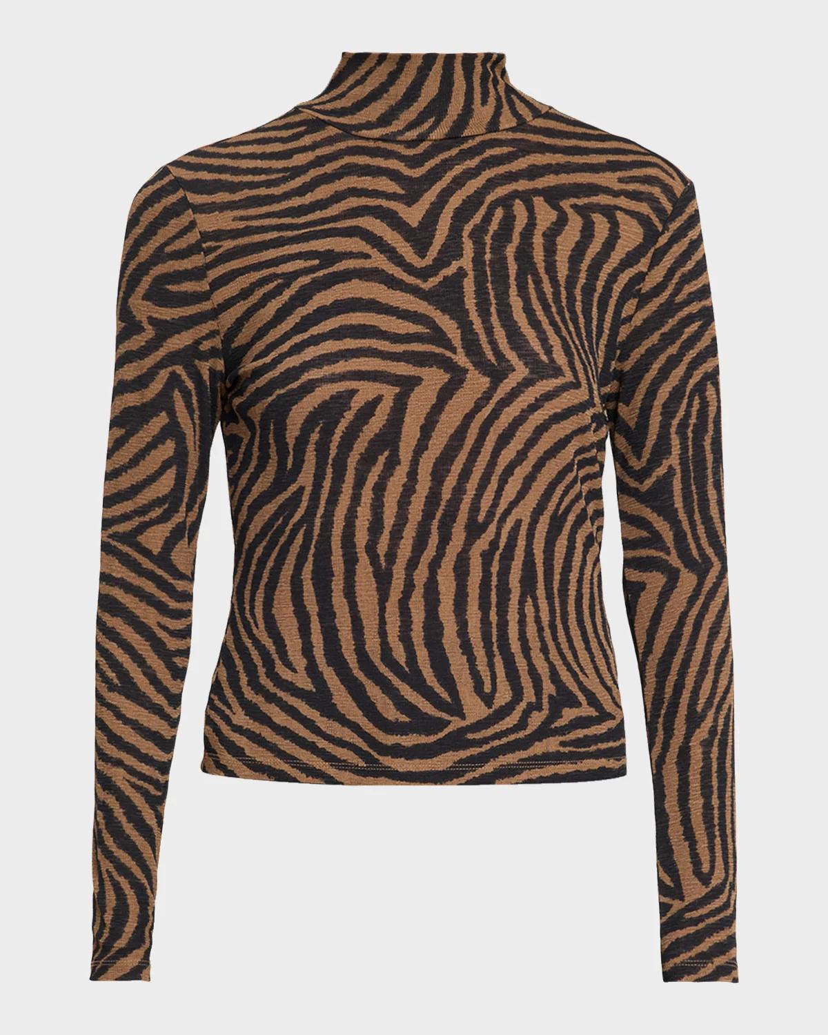 Veronica Beard Wyeth Animal-Print Mock Turtleneck Top