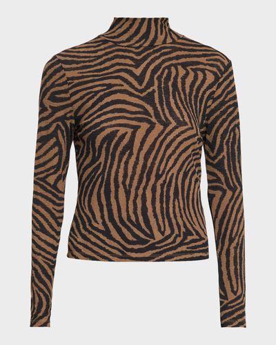 Veronica Beard Wyeth Animal-Print Mock Turtleneck Top