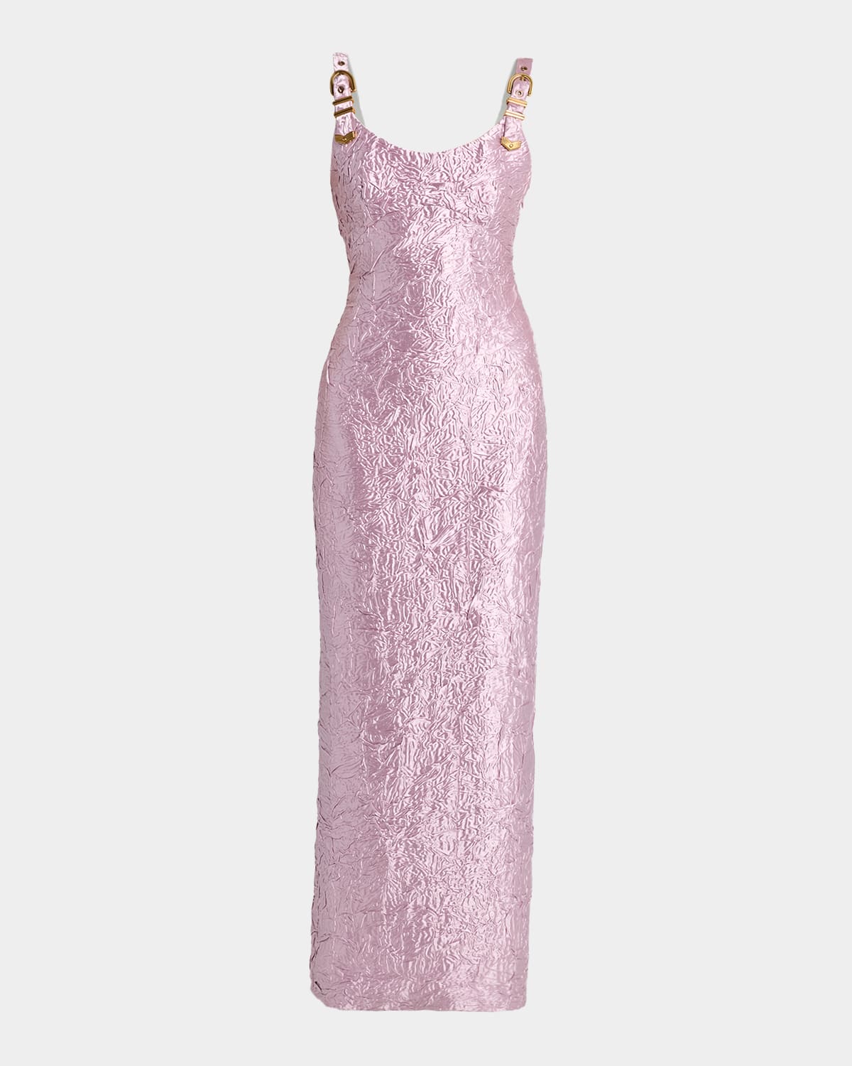 Versace Crushed Silk-Satin Buckle Gown