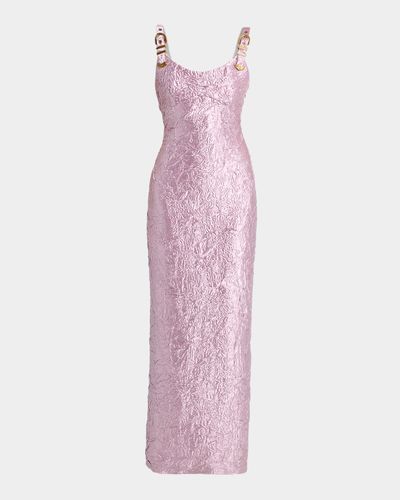 Versace Crushed Silk-Satin Buckle Gown