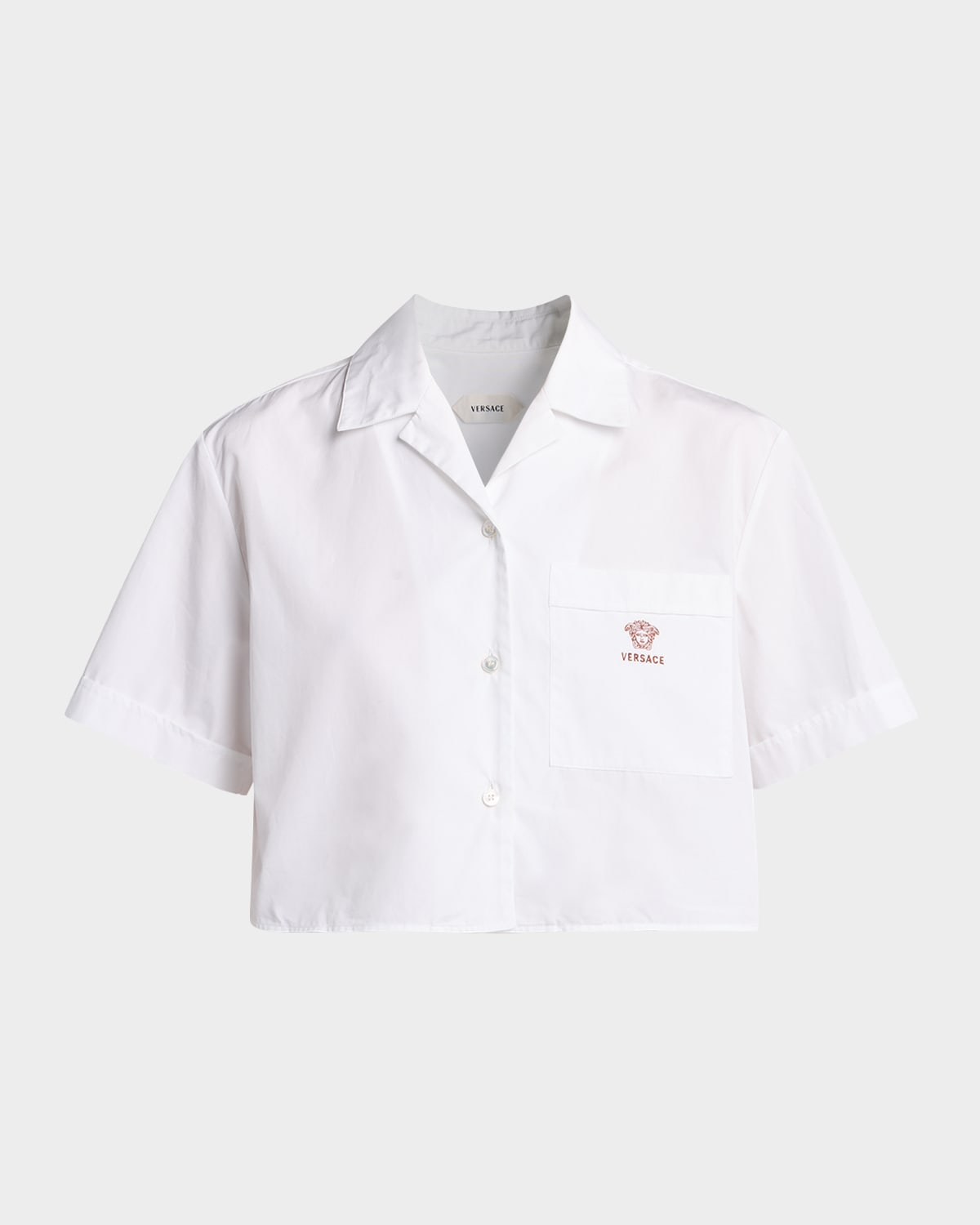 Versace Embroidered Pocket Cropped Poplin Shirt
