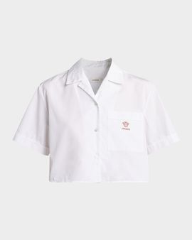 Versace Embroidered Pocket Cropped Poplin Shirt