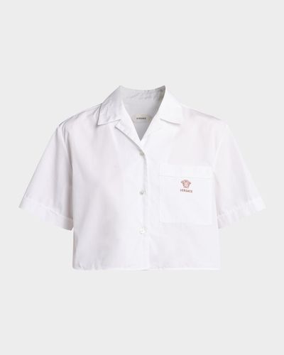 Versace Embroidered Pocket Cropped Poplin Shirt