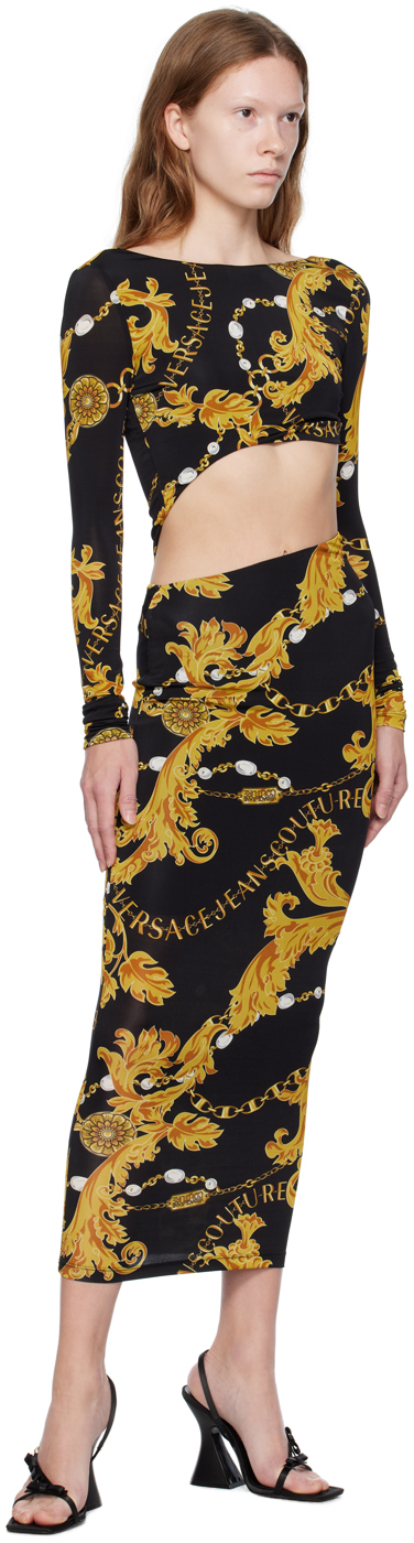 versace black dress gold chains Black & Gold Chain Pattern Maxi Dress – PricedJustRightFashion main image 0