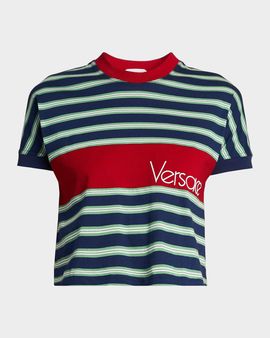 Versace La Vacanza Vintage Logo Striped Cotton T-Shirt