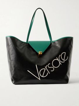 VERSACE Logo-appliquéd leather-trimmed coated-canvas tote