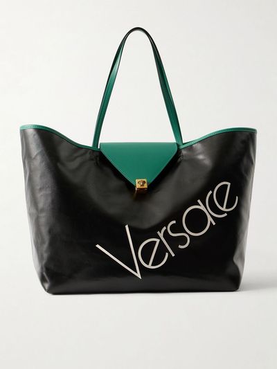 VERSACE Logo-appliquéd leather-trimmed coated-canvas tote