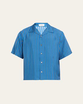 Versace Men's Meandr Print Silk Camp Shirt