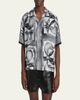 Versace Men's Silk Abstract La Greca-Trim Camp Shirt - 4