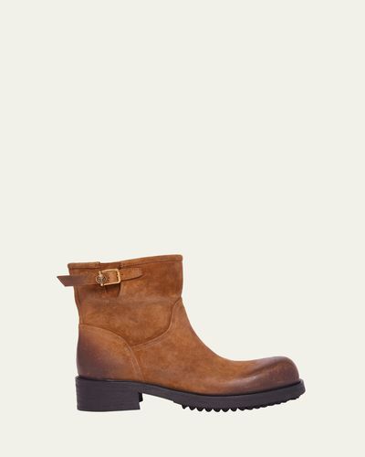 Versace Men's Suede La Medusa Buckle Ankle Boots