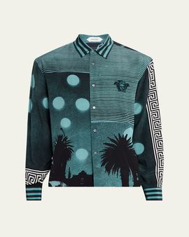 Versace Men's Sunset Palms Silk Crepe De Chine Shirt