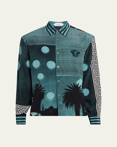 Versace Men's Sunset Palms Silk Crepe De Chine Shirt