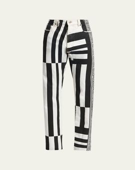 Versace Men's Two-Tone Greca Paneled Straight-Leg Pants