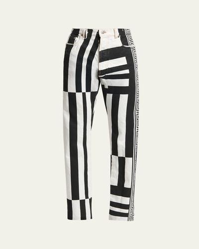 Versace Men's Two-Tone Greca Paneled Straight-Leg Pants