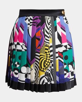 Versace Printed Silk Twill Pleated Mini Skirt
