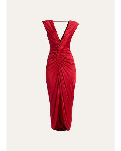 Versace Ruched Tulip-Hem Gown