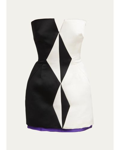 Versace Strapless Diamond Paneled Satin Mini Cocktail Dress