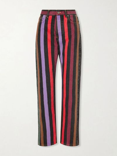 VERSACE Striped mid-rise straight-leg cotton jeans