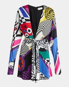 Versace Teatro Long-Sleeve Wrap Mini Dress