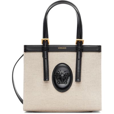 Versace Versace Beige & Black Rivière Mini Canvas Tote