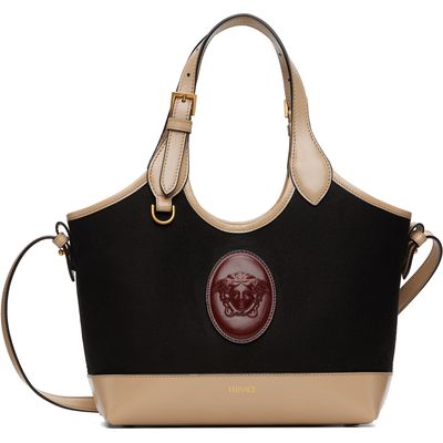Versace Versace Black & Beige Rivière Small Canvas Tote