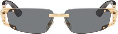 Versace Versace Black & Gold 'Medusa Honor' Rectangular Sunglasses