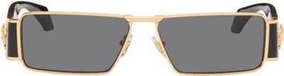 Versace Versace Black & Gold Medusa Plaque Rectangular Sunglasses
