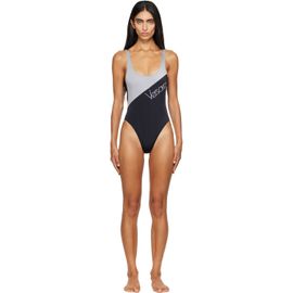 Versace Versace Black & Gray Embroidered-Logo One-Piece Swimsuit