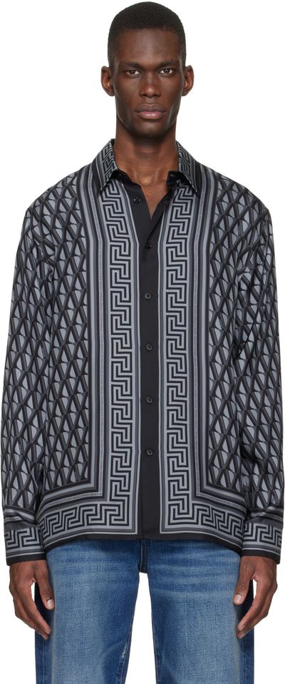 Versace Versace Black & Gray Printed Silk Twill Shirt