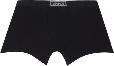 Versace Versace Black Cotton Ribbed Long Boxer Briefs
