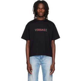 Versace Versace Black Embroidered-Logo Cotton-Jersey Regular T-shirt