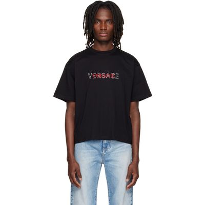 Versace Versace Black Embroidered-Logo Cotton-Jersey Regular T-shirt