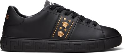 Versace Versace Black Greca Embellished Nylon Faux-Leather Sneakers