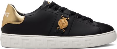 Versace Versace Black Greca Faux-Leather Sneakers