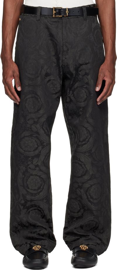 Versace Versace Black Jacquard Cotton Carpenter Trousers